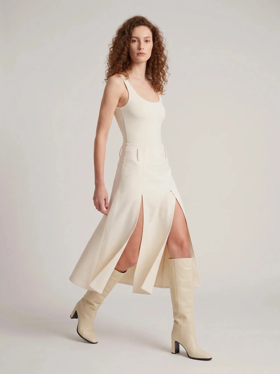 Fusta Midi Panel Skirt In Double Crepe - Img 2