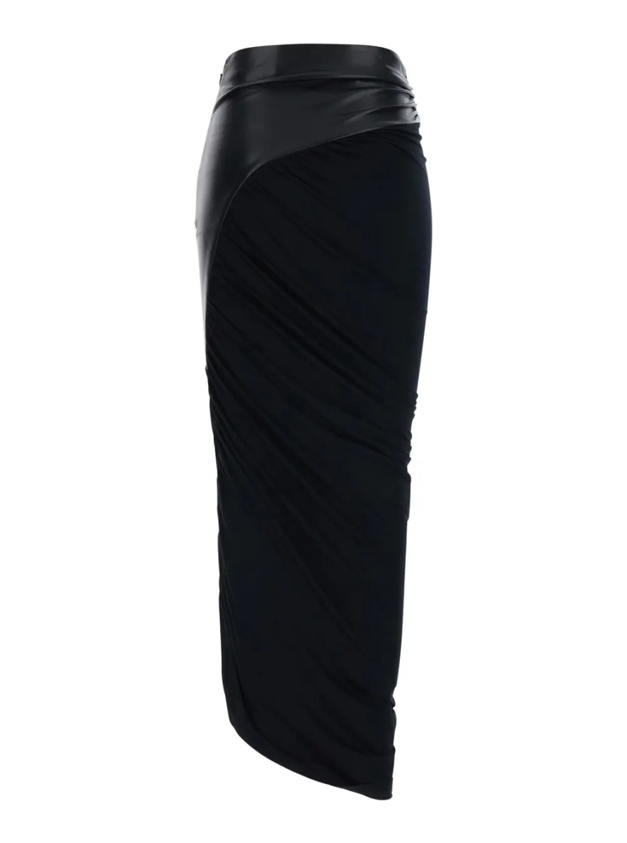 Fusta 'Ursula' Black Midi Skirt with asymmetrical hem in ecoleather for women - Img 2