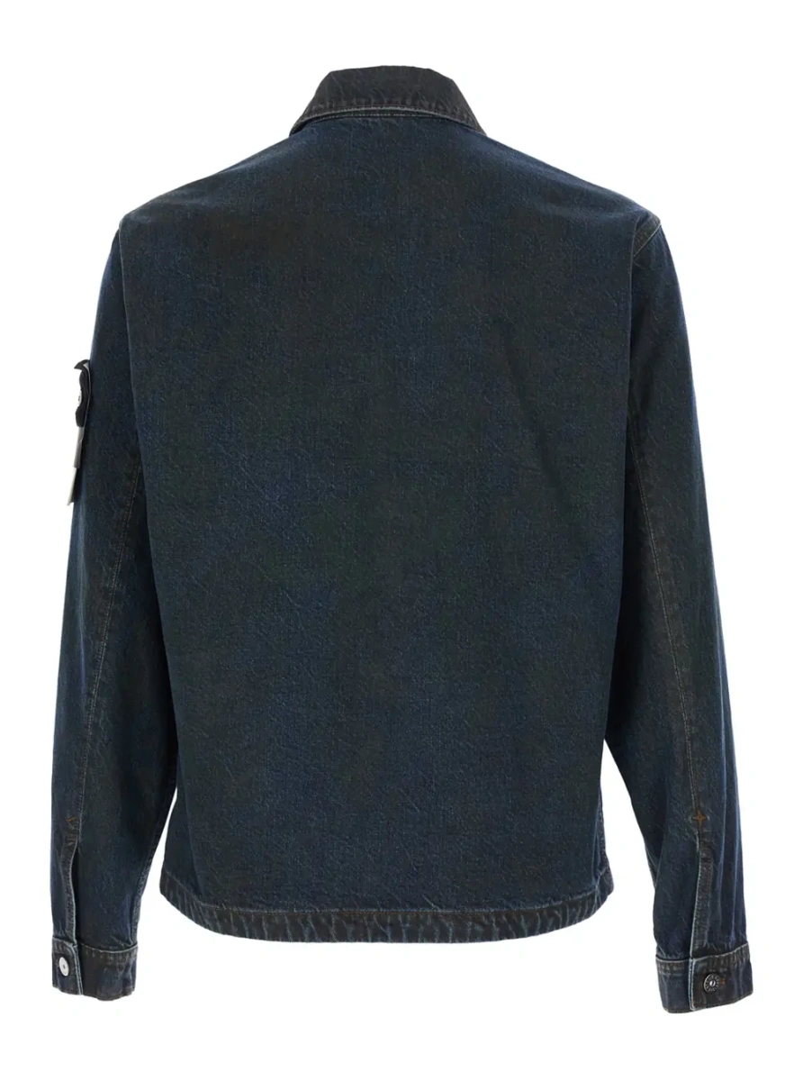Geaca biker Blue jacket with classic collar and logo patch on the sleeve in denim for men - Img 2