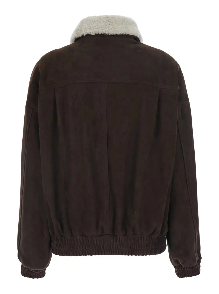 Geaca bomber Semicouture maro din piele intoarsa - Img 2
