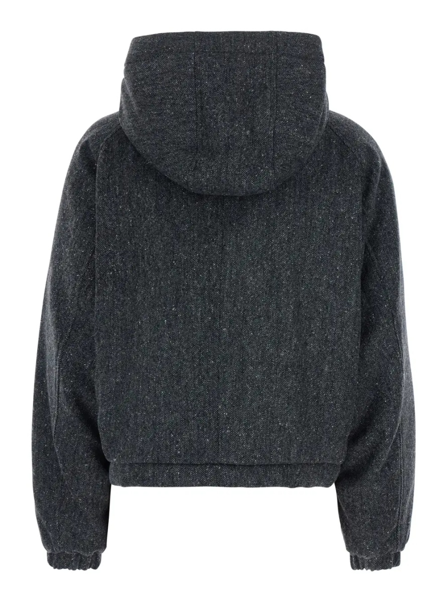 Geaca de Iarna Gray Down jacket with removable hood and button closure in wool blend for women - Img 2