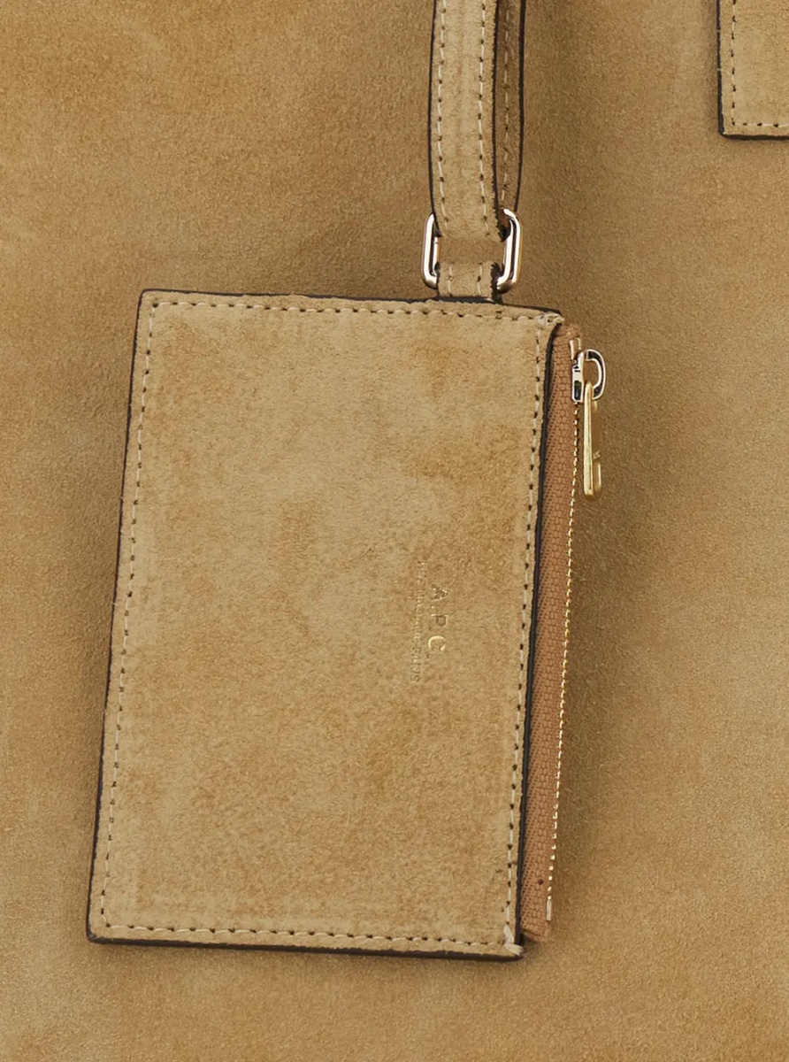 Geanta de mana A.P.C. 'Le Drummer' Beige Shopper with Four Handles and Logo Lettering on the Front in Suede Women - Img 3
