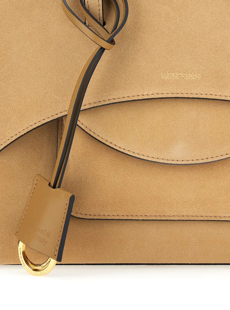 Geanta de mana Beige Medium Handbag with Adjustable Shoulder Strap and Front Pocket in Suede for Women - Img 3
