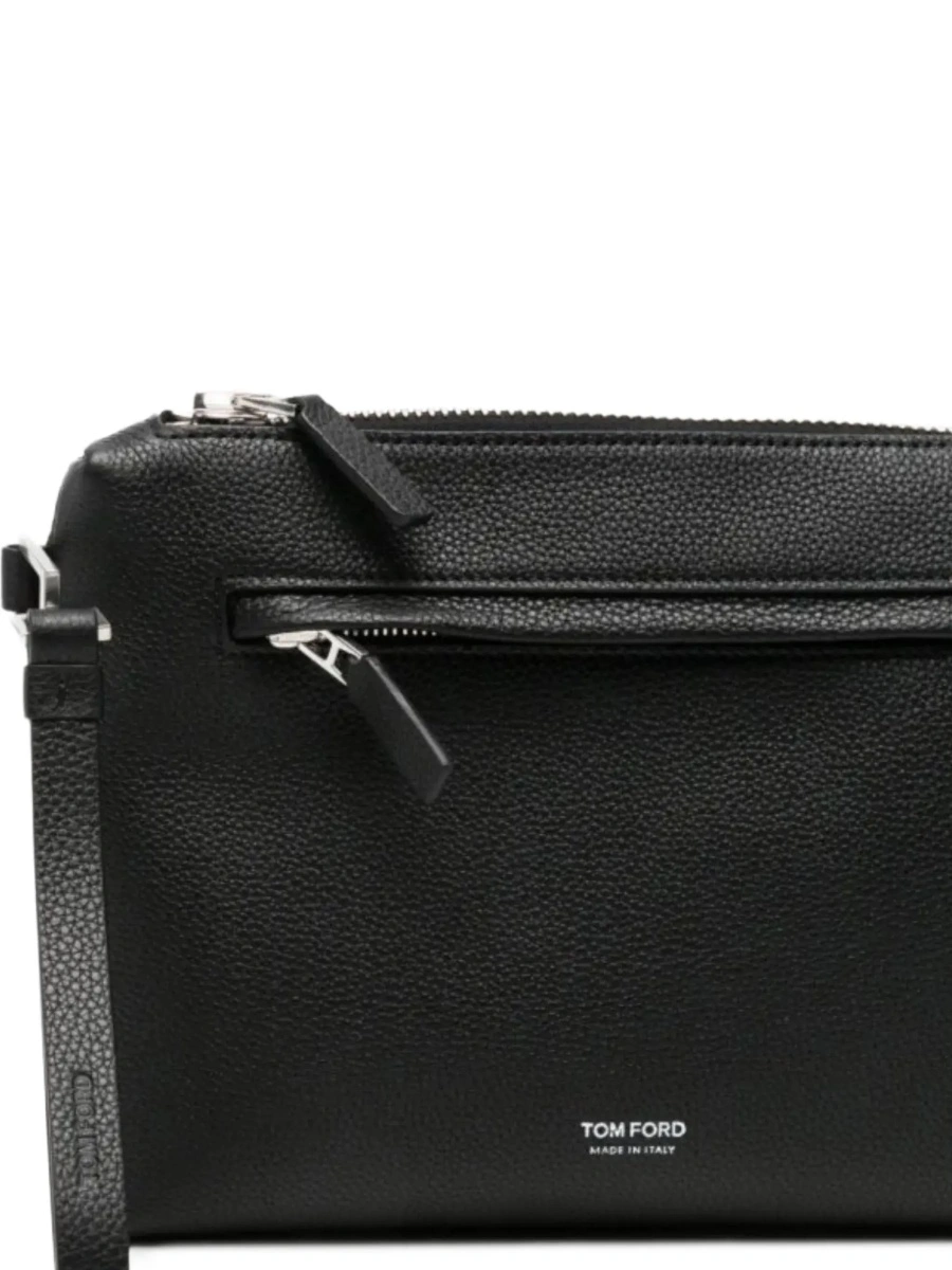 Geanta de mana Black Clutch with wrist strap and Logo lettering on the front in leather for men - Img 5