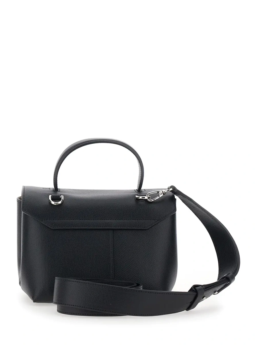 Geanta de mana Black handbag with adjustable and removable shoulder strap and Logo lettering on the front in leather for women - Img 2