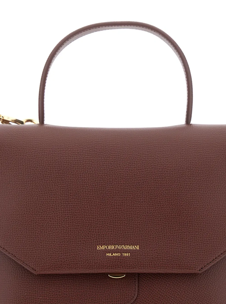 Geanta de mana Brown Handbag with adjustable and removable shoulder strap and Logo lettering on the front in leather for women - Img 3