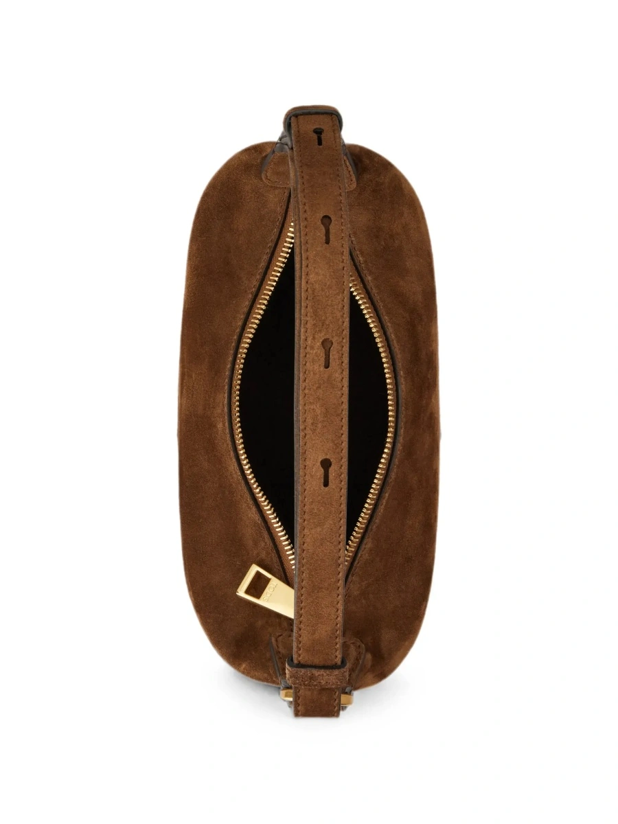 Geanta de mana Brown Handbag with top handle and metal dots in suede for women - Img 7