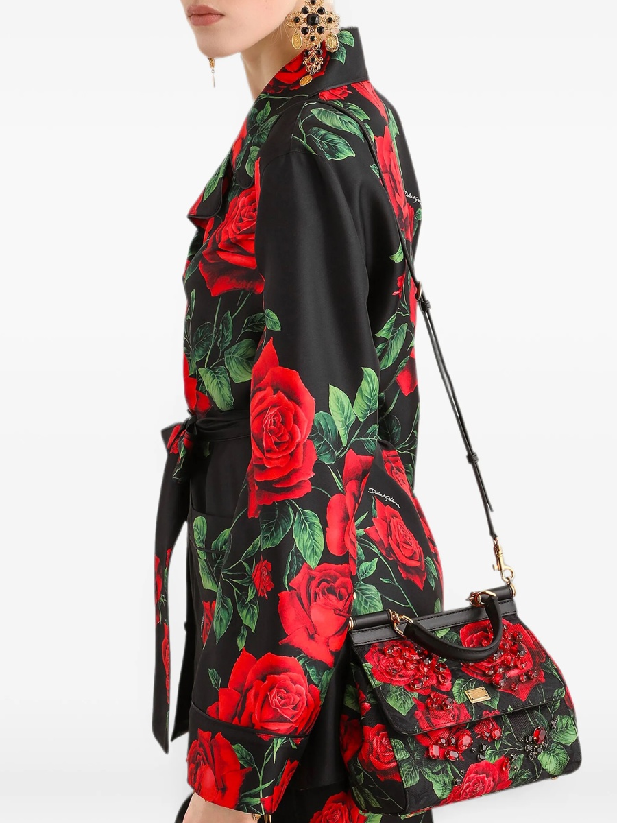 Geanta de mana Dolce &amp; Gabbana Sicily neagra din matase si piele - Img 2