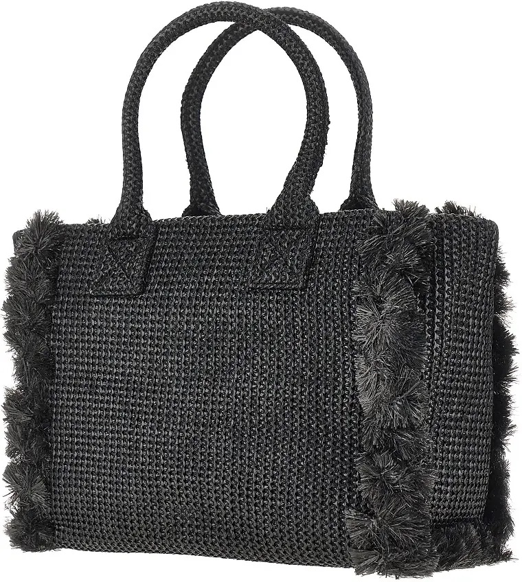Geanta de mana Faux raffia shopping bag with logo - Img 2