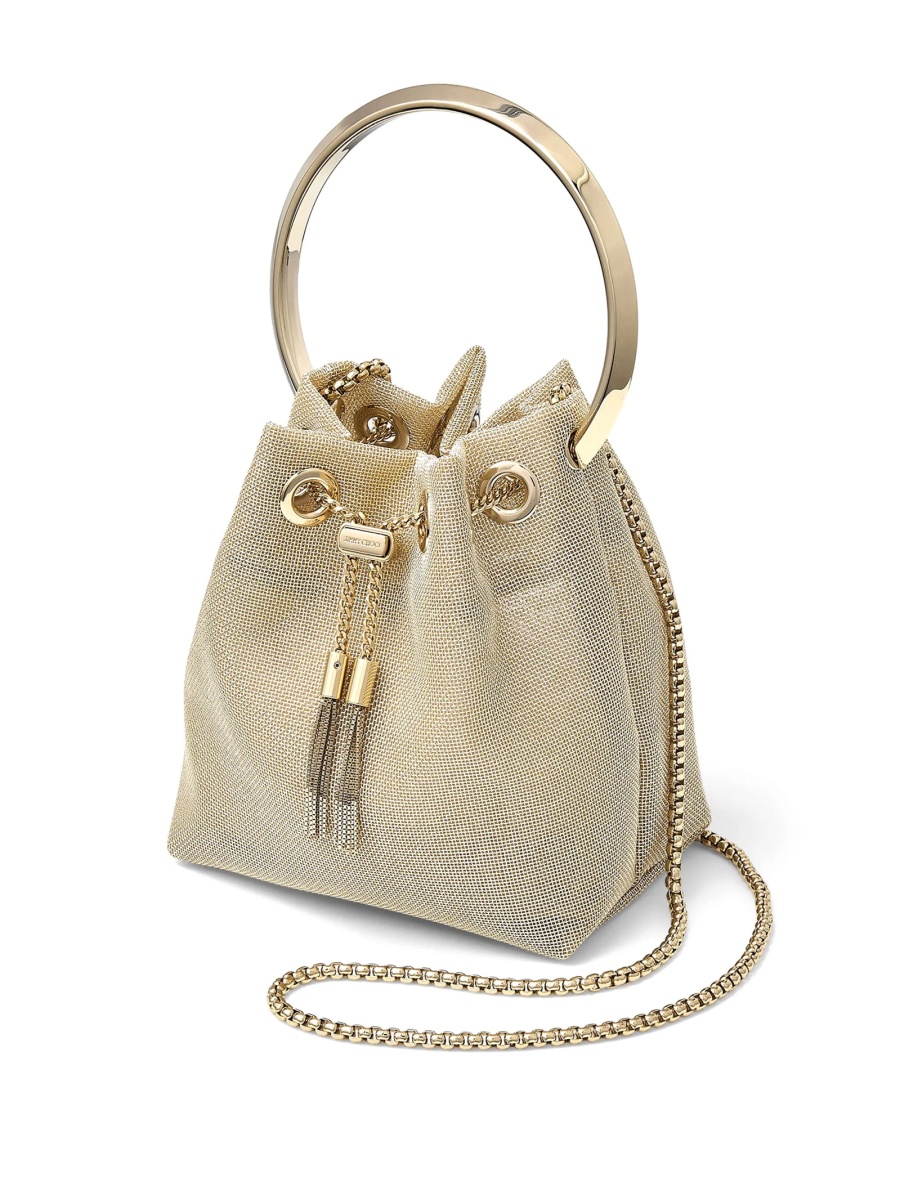 Geanta de mana Jimmy Choo Bon Bon aurie din plasa si metal - Img 3