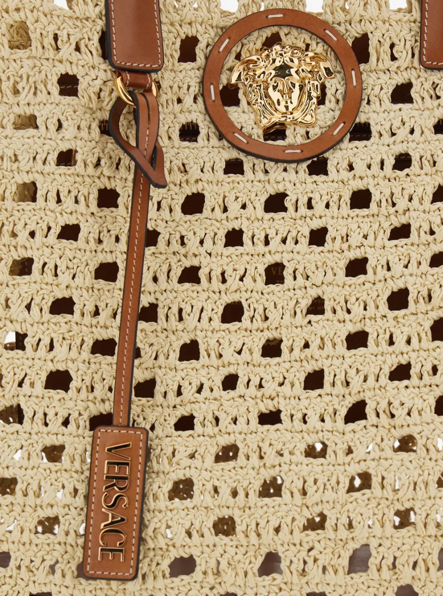 Geanta de mana 'La Medusa' Beige Tote bag with Medusa Logo Plate and Removable Logo Pendant in Raffia for Women - Img 3