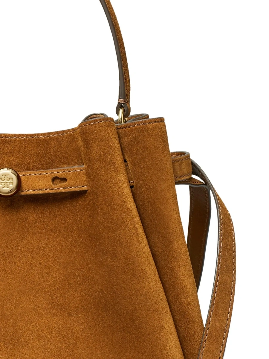 Geanta de mana Tory Burch maro din piele intoarsa 'Romy Bucket Bag' - Img 6