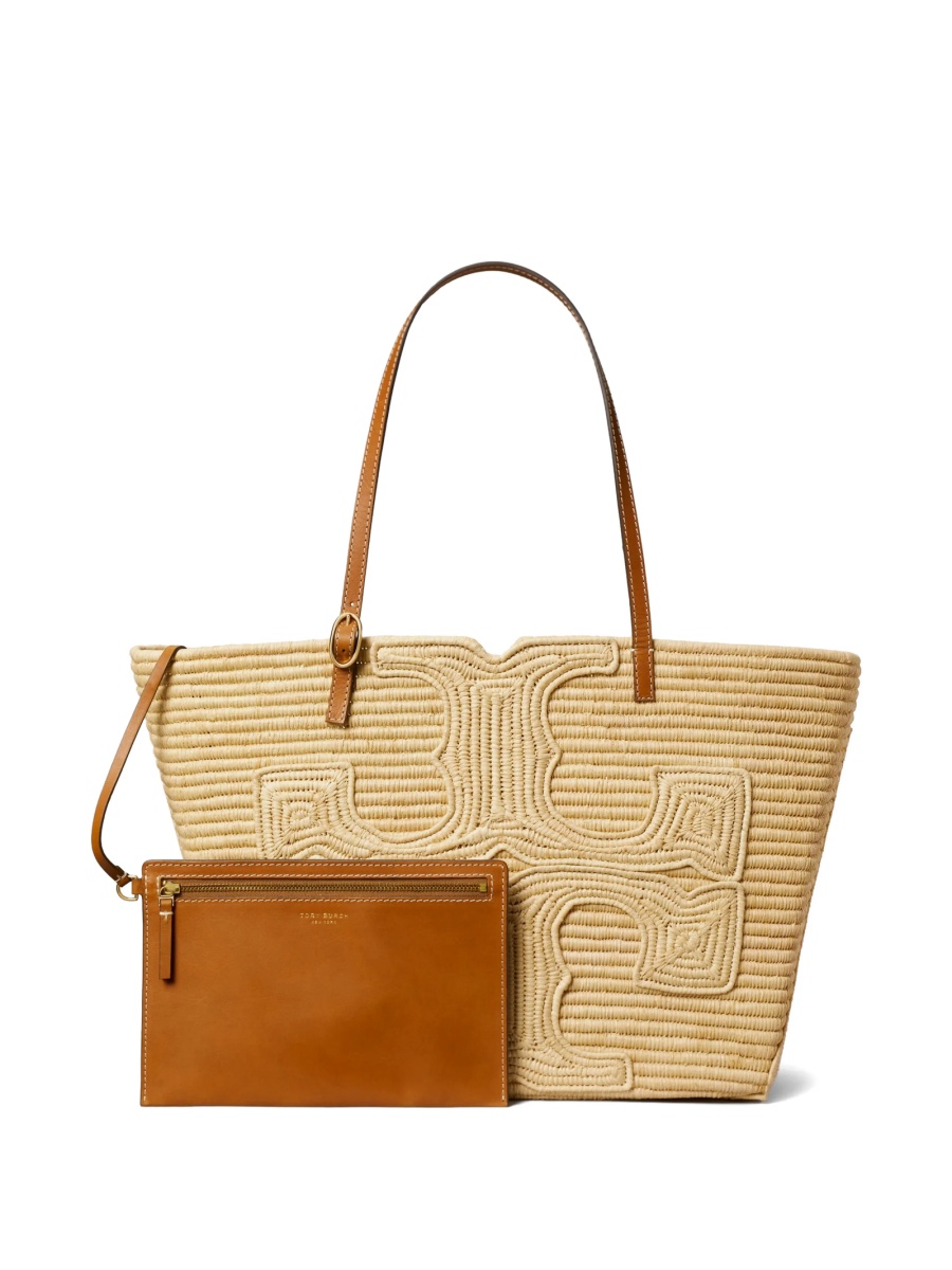 Geanta de mana Tory Burch neutra din paie si piele - Img 5
