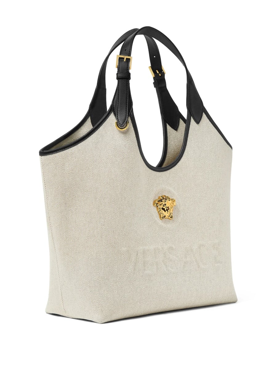 Geanta de mana Versace neutra din piele si bumbac - Img 3
