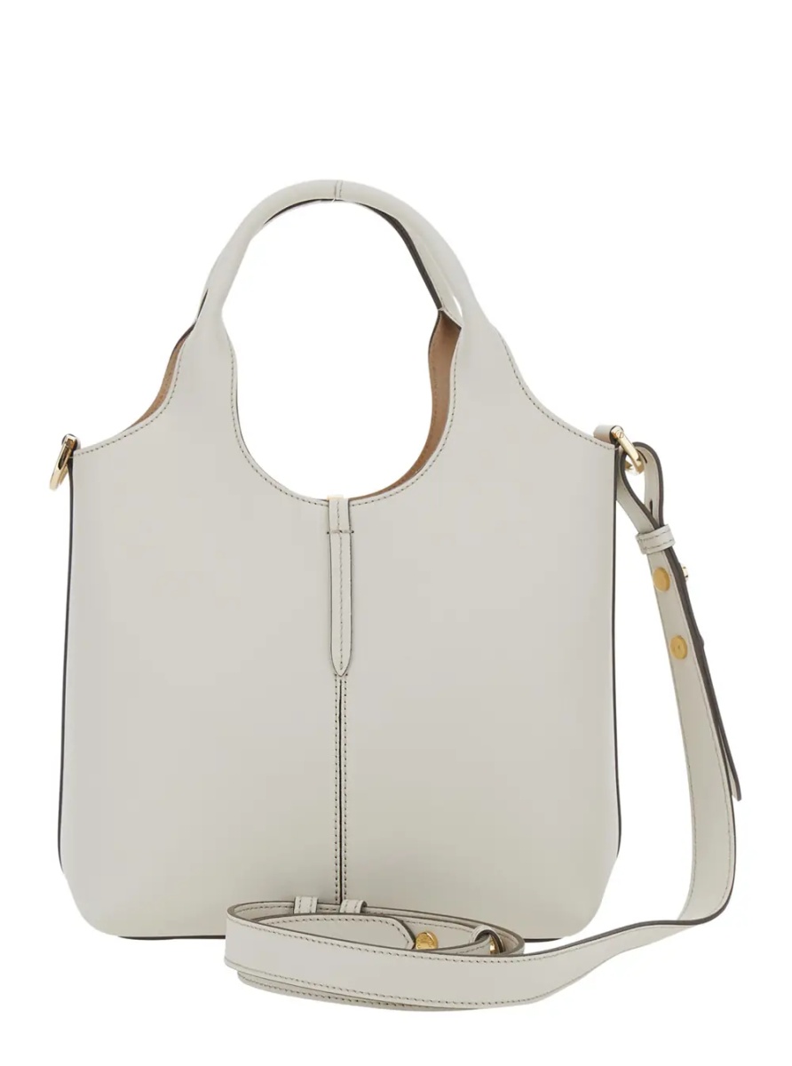 Geanta de mana White Handbag with Adjustable and Removable Shoulder Strap and Metal Bar on the Front in Leather for Women - Img 2