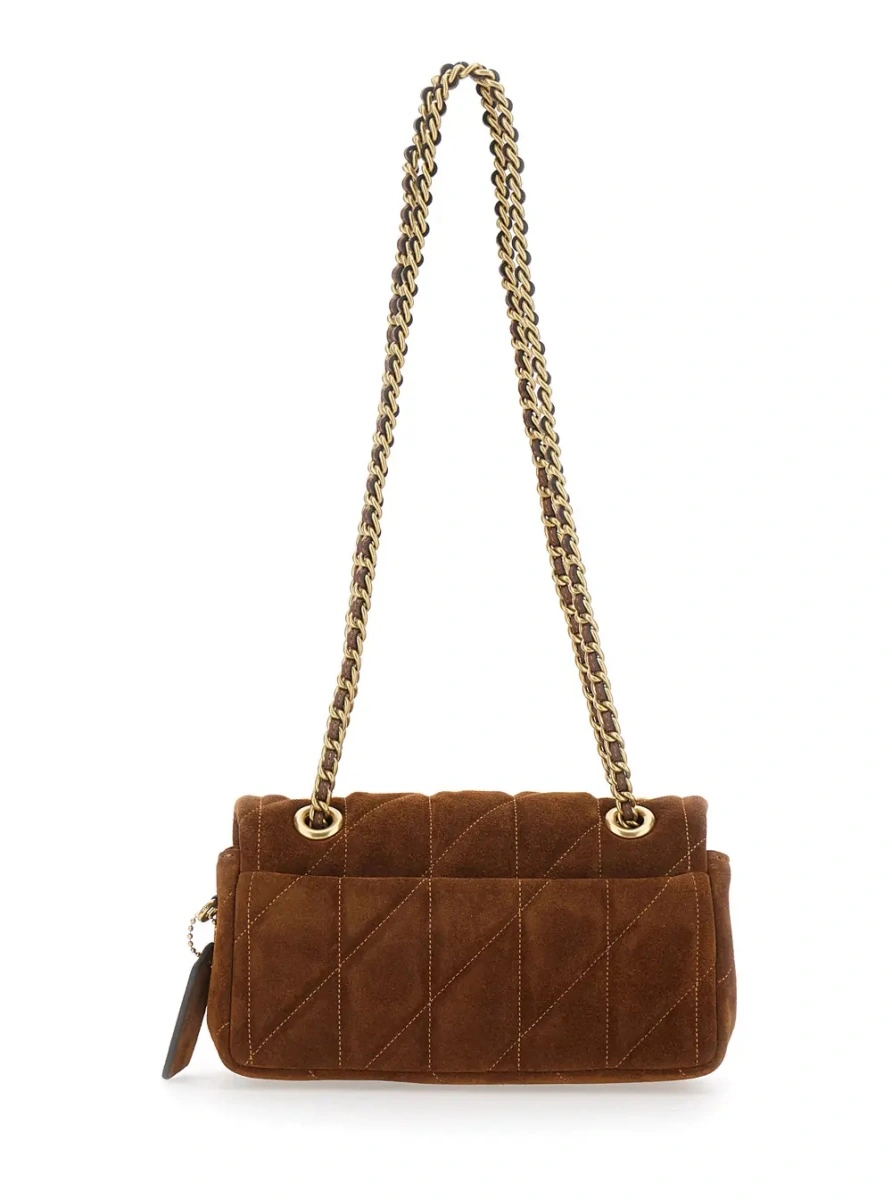 Geanta de umar Brown Crossbody bag with Chain Handles and Logo Plaque on Front in Quilted Suede for Women - Img 2