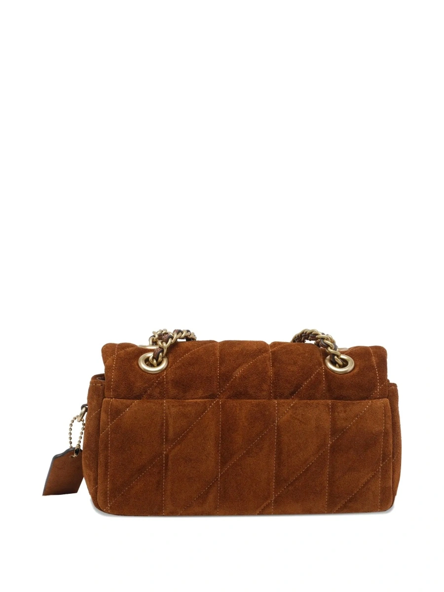 Geanta de umar Brown Crossbody bag with Chain Handles and Logo Plaque on Front in Quilted Suede for Women - Img 4