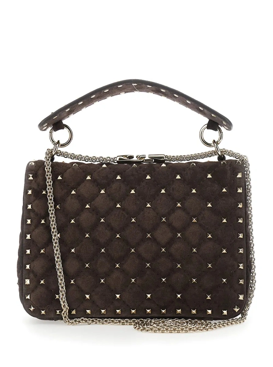 Geanta de umar Brown Medium Crossbody Bag with Chain Strap and Rockstud Decorations in Suede for Women - Img 2