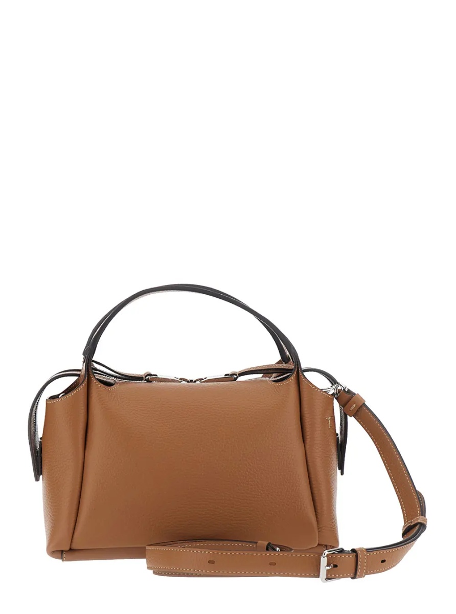 Geanta de umar Brown Shoulder bag with T plaque on the front and adjustable and removable strap in leather for women - Img 2