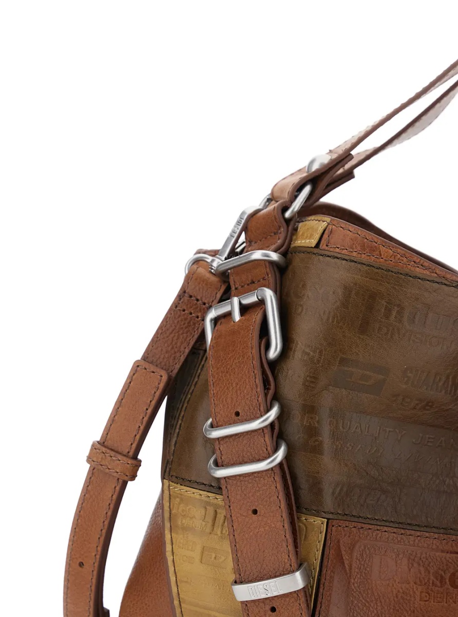 Geanta de umar 'D-One' Brown Shoulder bag with logo on the front and decorative straps with buckles in leather for women - Img 3