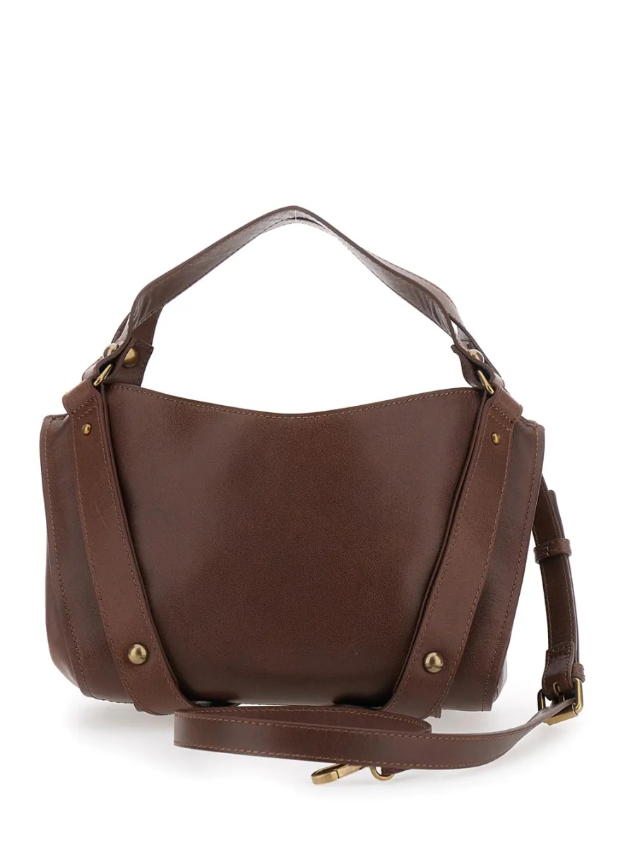 Geanta de umar 'D-One' Brown Shoulder bag with logo on the front and decorative straps with buckles in leather for women - Img 2