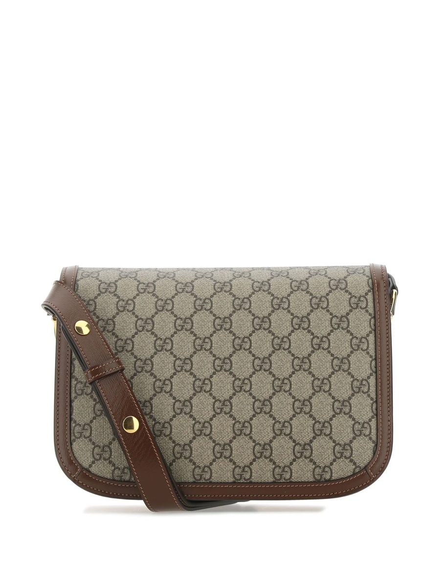Geanta de umar Gucci Horsebit maro din piele si material textil - Img 2