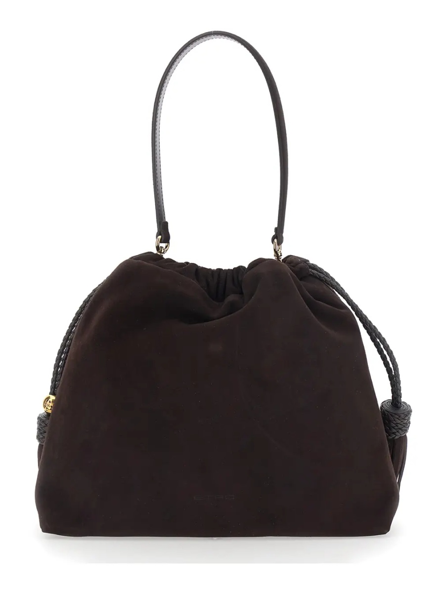 Geanta de umar 'Kalispera' Brown Shoulder bag with Drawstring Closure and Tassels on the Front in Suede for Women - Img 2
