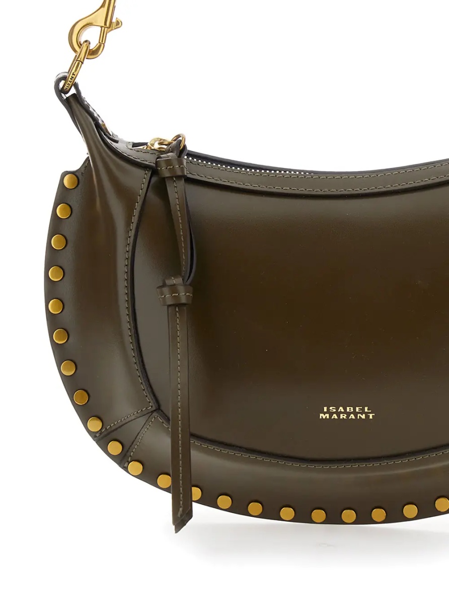 Geanta de umar 'Oskan' Green Crossbody bag with studs on the front and adjustable and removable shoulder strap in leather for women - Img 3