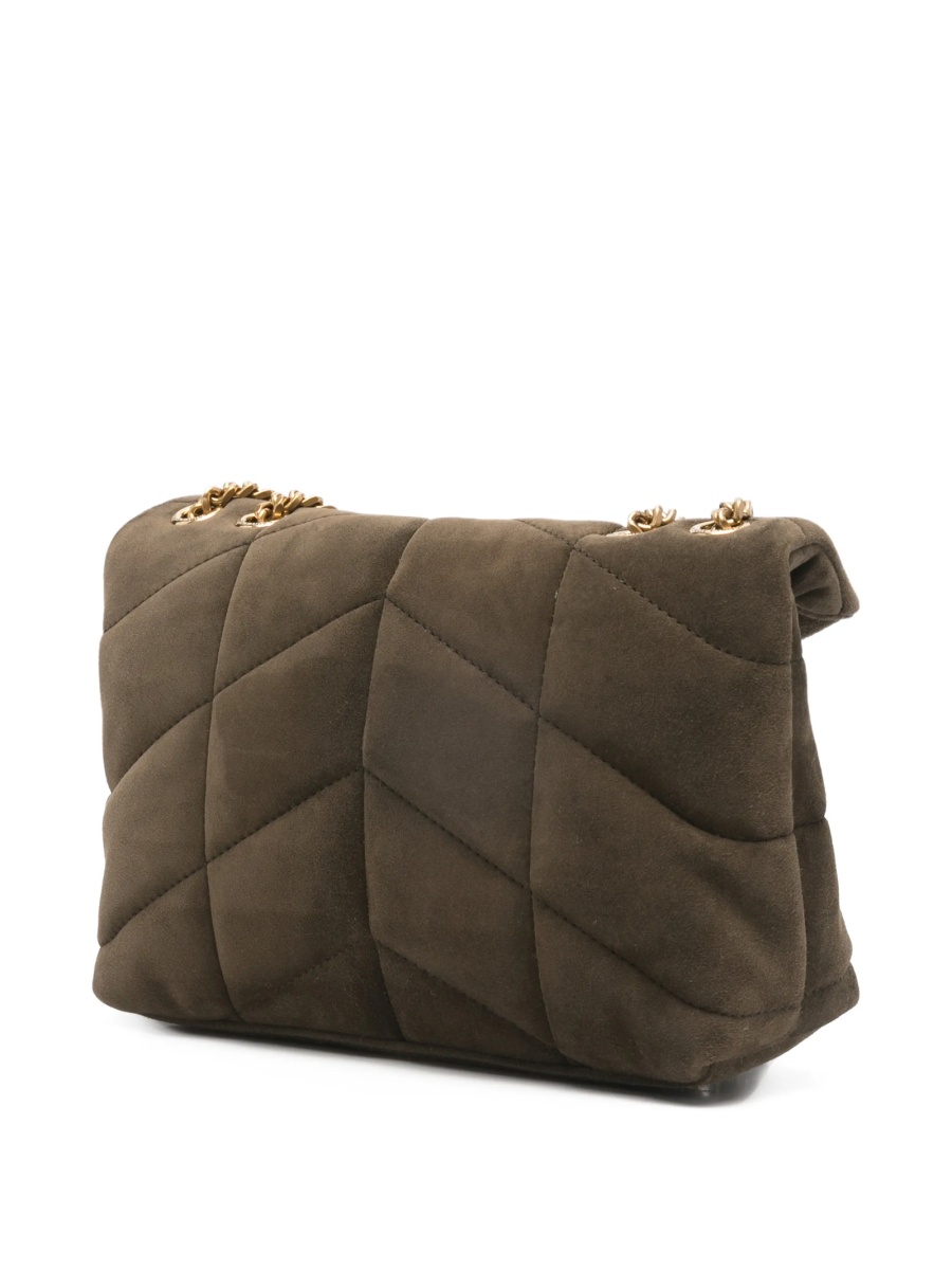 Geanta de umar Saint Laurent Puffer maro din piele intoarsa - Img 3