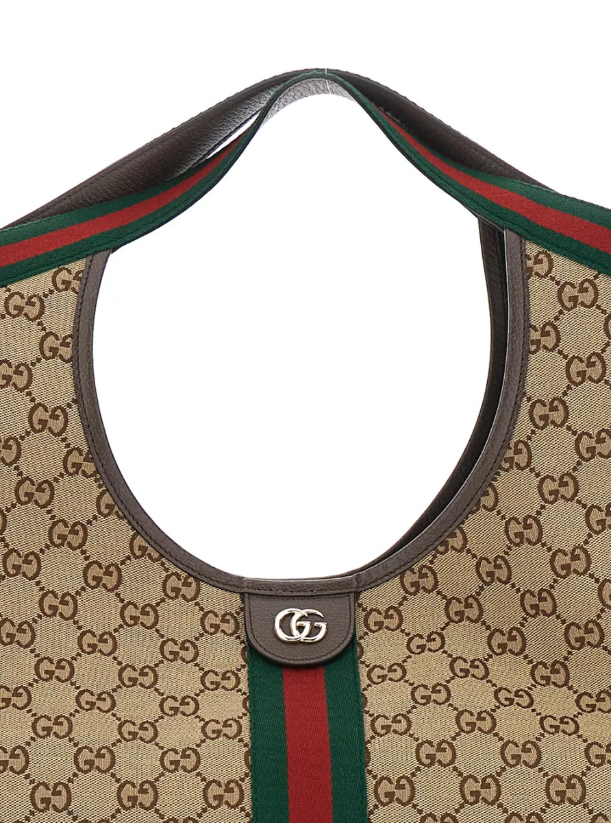 Geanta de umar Shoulder Bag 'Giglio' with GG All-Over Motif and Metallic Logo on the Front in Beige Fabric for Women - Img 3