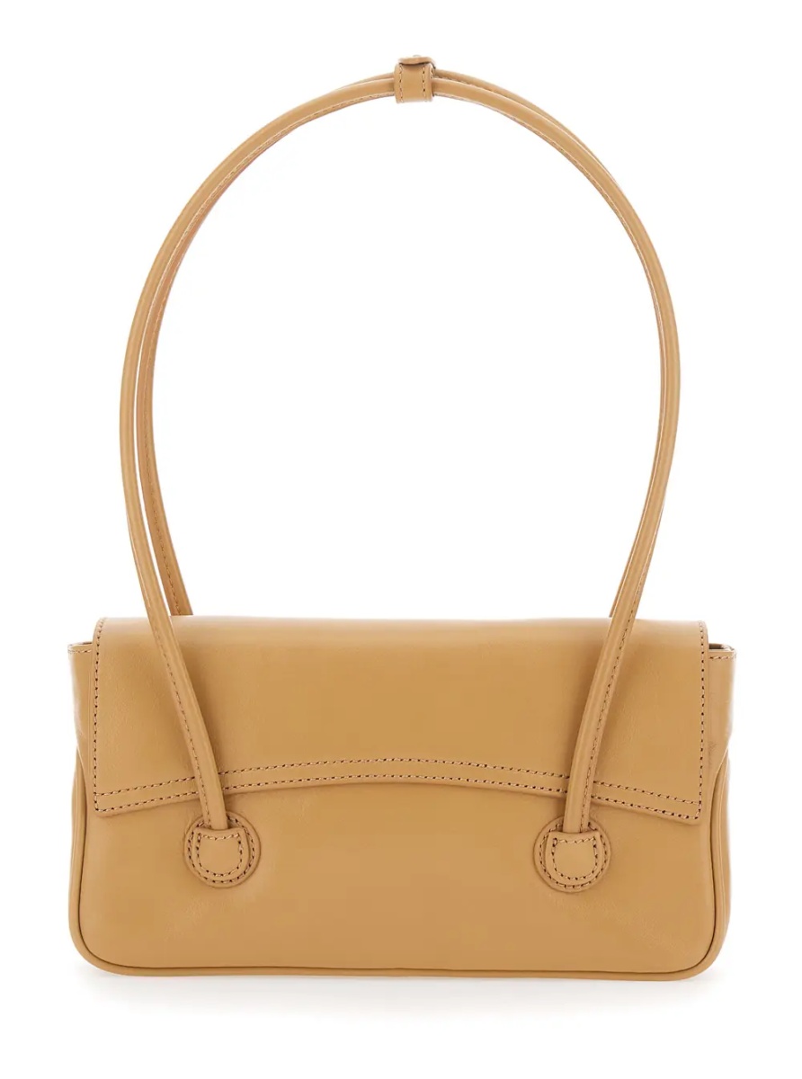 Geanta de umar Shoulder Bag with Flap in Glossy Leather Beige Woman - Img 2