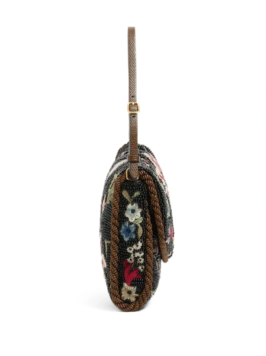 Geanta de umar Shoulder Bag with VLogo Plaque on the Front and Multicolor Floral Embroidery for Women - Img 6