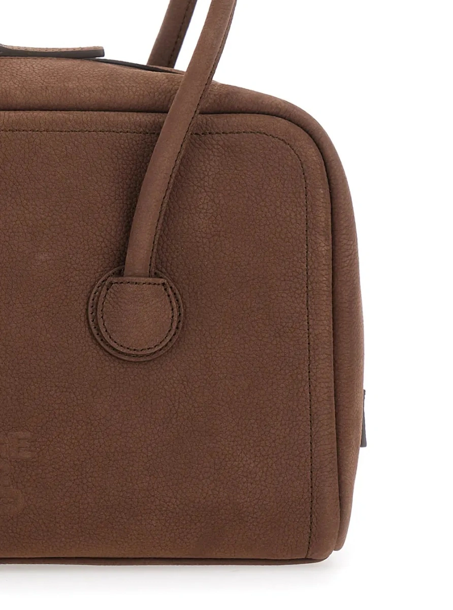 Geanta de umar 'Soft Boston Small' brown Shoulder bag with Two Top Handles and Logo lettering on the Front in suede Women - Img 3