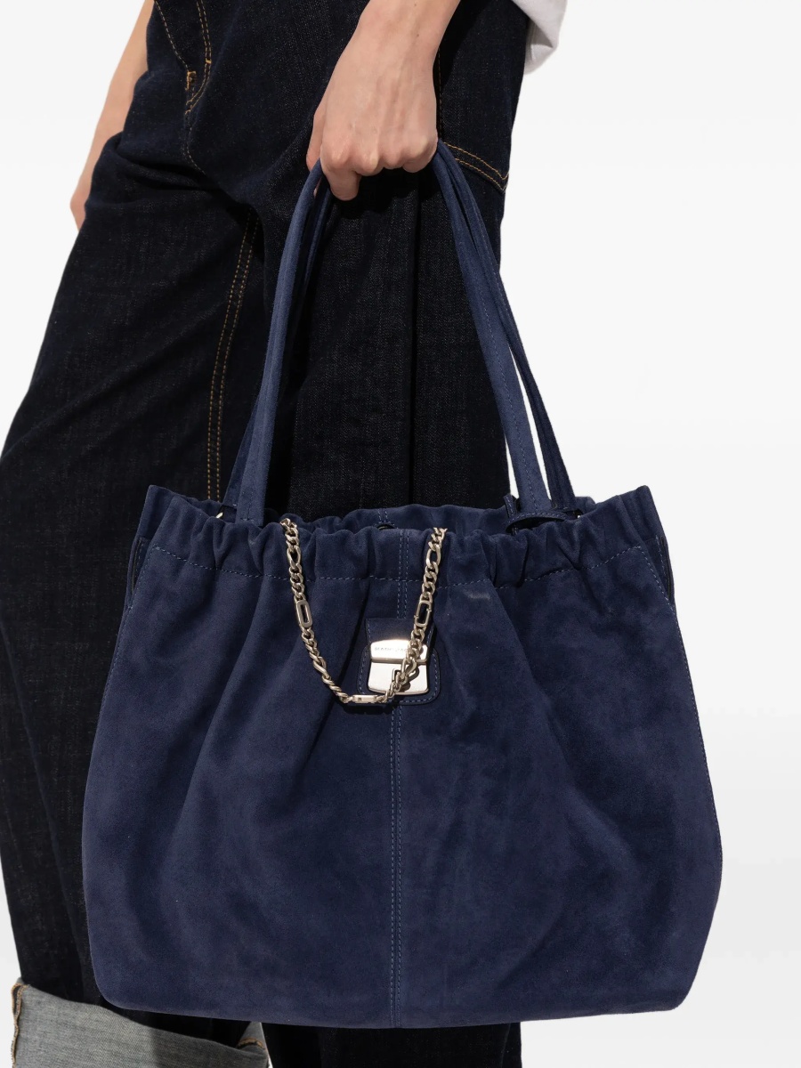 Geanta de umar 'The Tote' Blue Shoulder Bag with Chain Detail and Drawstring Closure in Suede Women - Img 2
