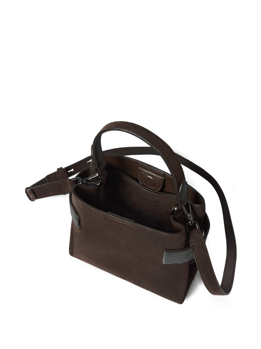 Geanta mini Brunello Cucinelli maro din piele intoarsa - Img 4