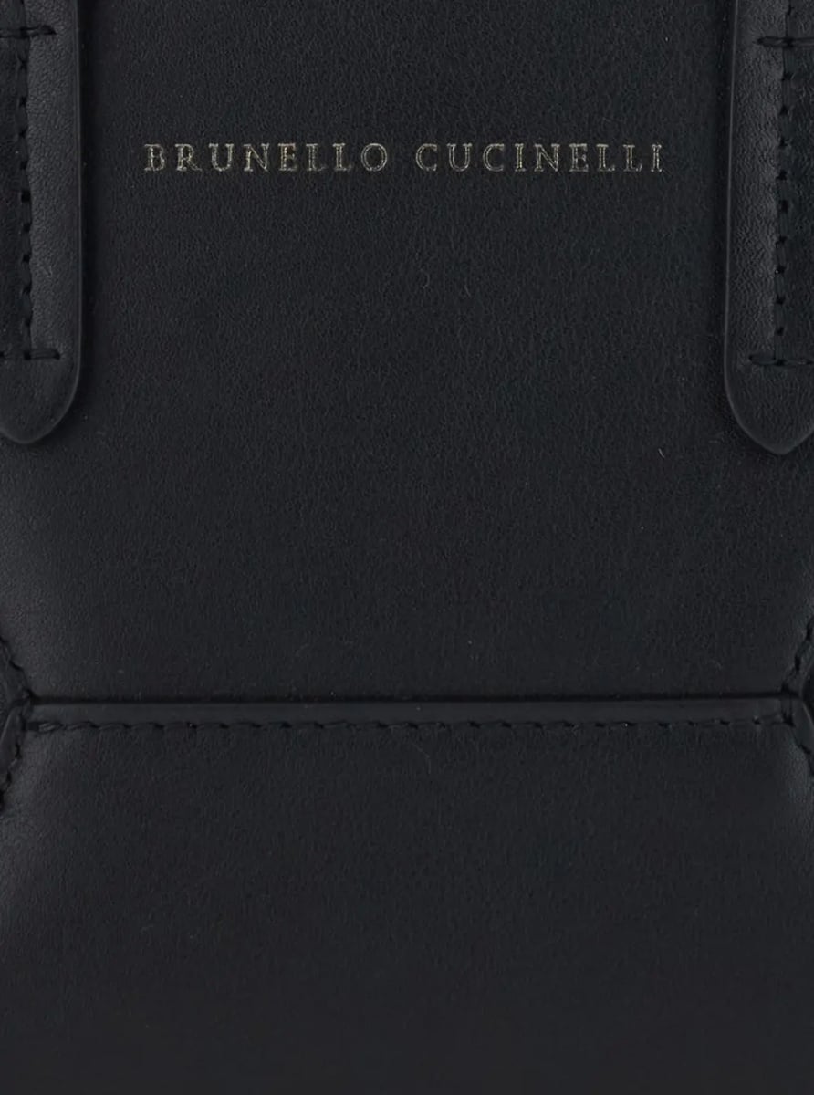 Genti 'Duo' Black Mini Bag with adjustable and removable shoulder strap and Logo lettering on the front in leather for women - Img 3