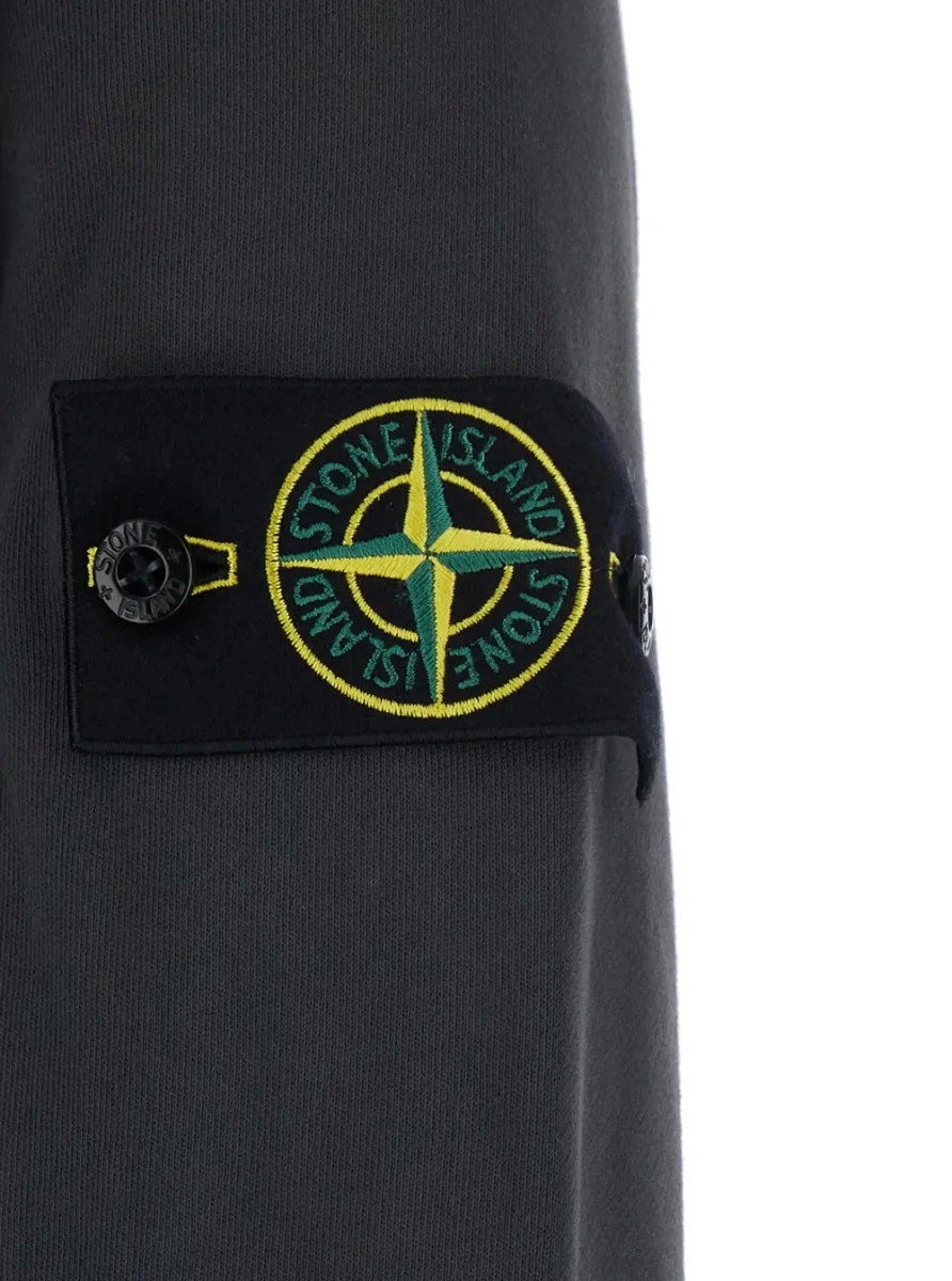 Hanorace Grey Hooded sweatshirt with fixed hood and logo patch on the sleeve in cotton for men - Img 3