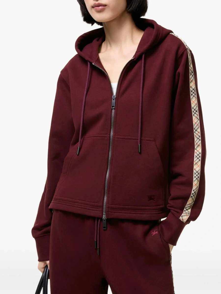 Hanorace 'Harper' Bordeaux sweatshirt with EKD Embroidery on the Front and Check Motif on the Sleeves in Cotton for Women - Img 4