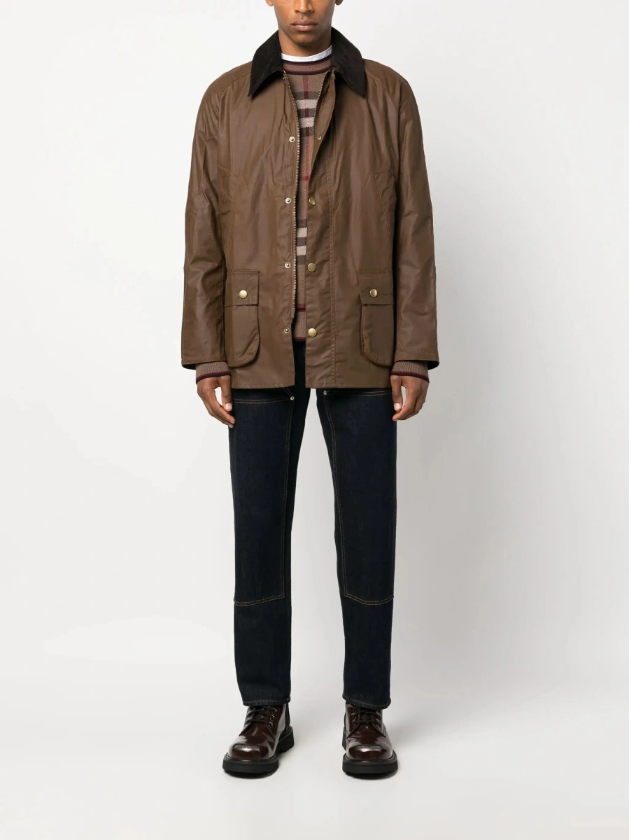 Jacheta 'Ashby' brown Jacket with classic collar and side pockets in waxed cotton for men - Img 5