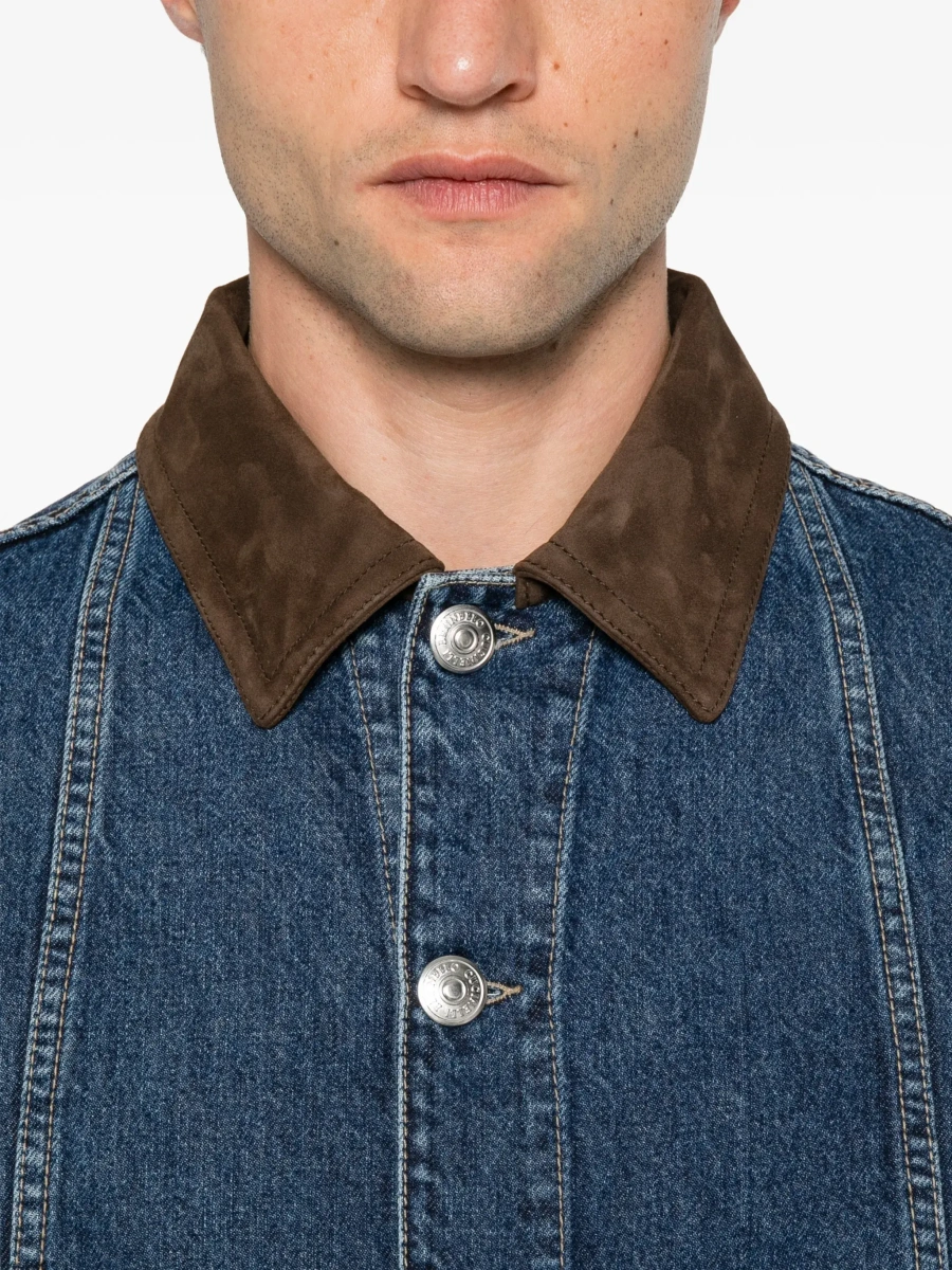 Jacheta Brunello Cucinelli multicolora din denim si piele intoarsa - Img 7
