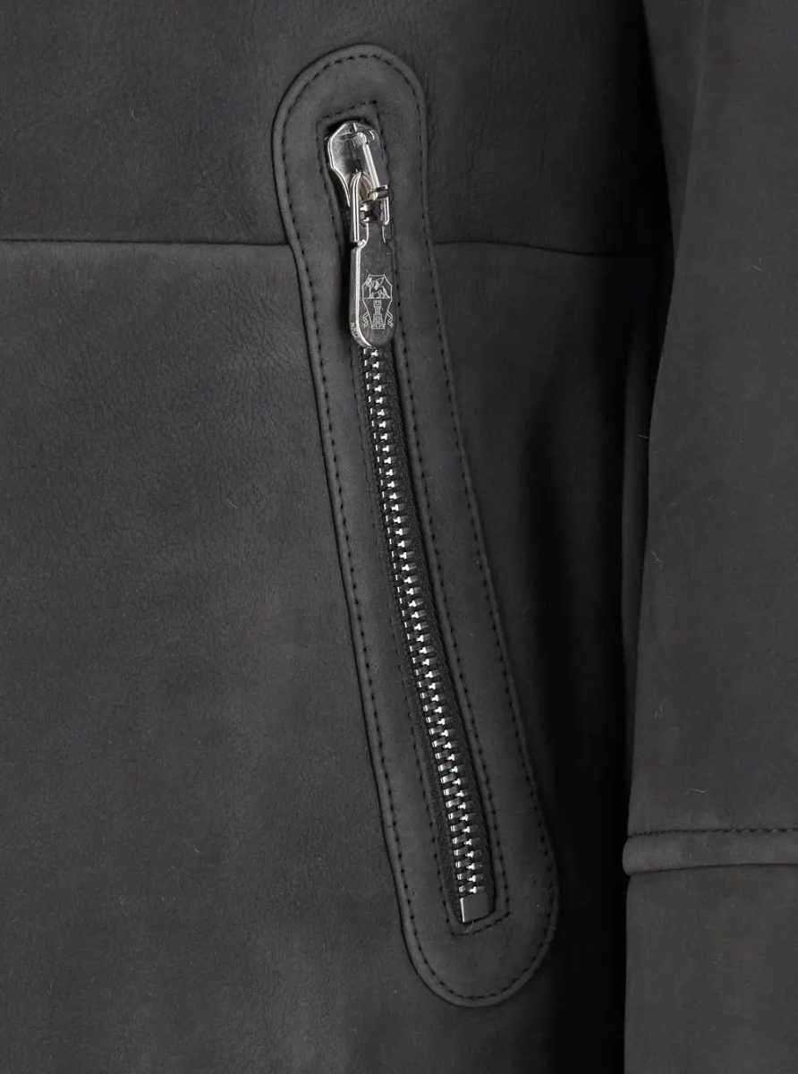Jacheta Gray Jacket with high collar and fur lining in leather for men - Img 3