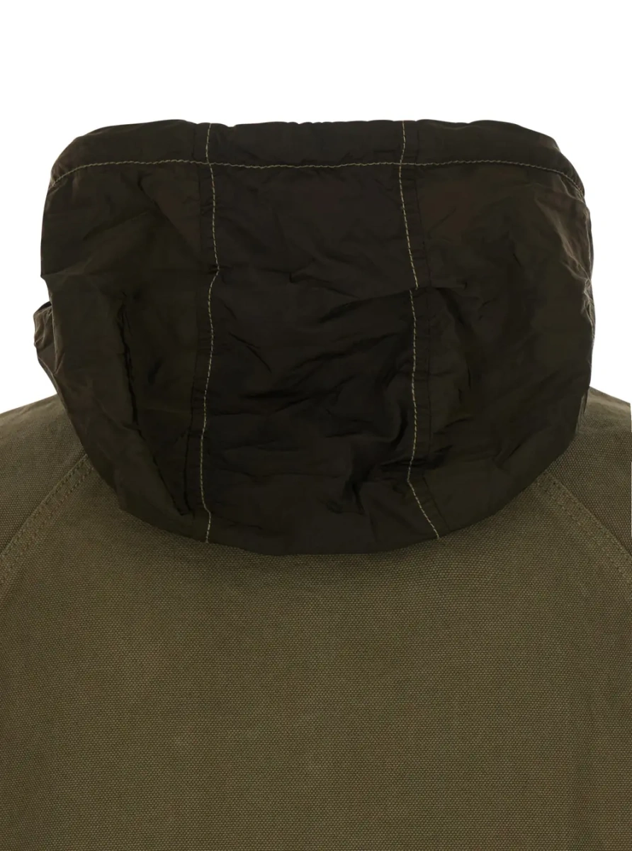 Jacheta 'Panama' Green Jacket with Fixed Hood and Logo Patch on the Sleeve in Cotton for Men - Img 4