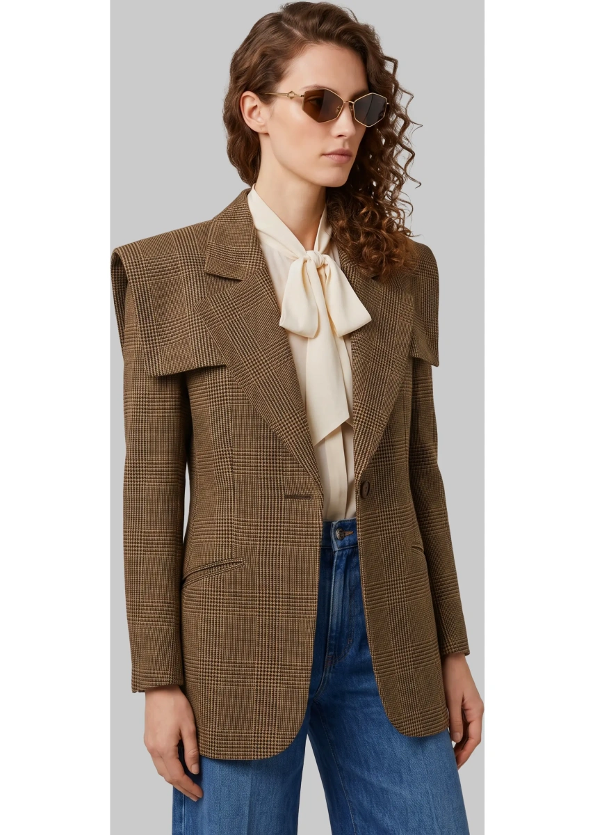 Jacheta Single-Breasted Tailored Jacket In Prince Of Wales Wool - Img 2