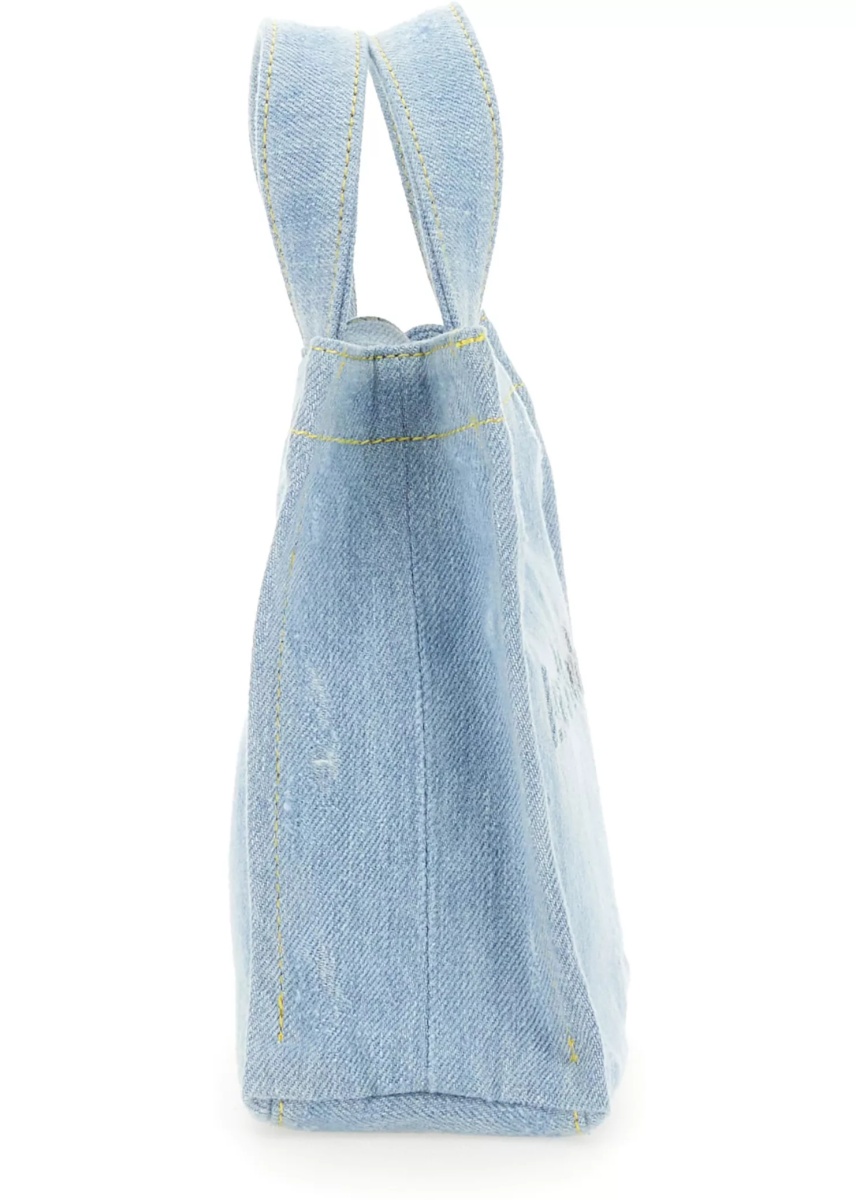 Mini Denim Shopper Bag With Logo - Img 3