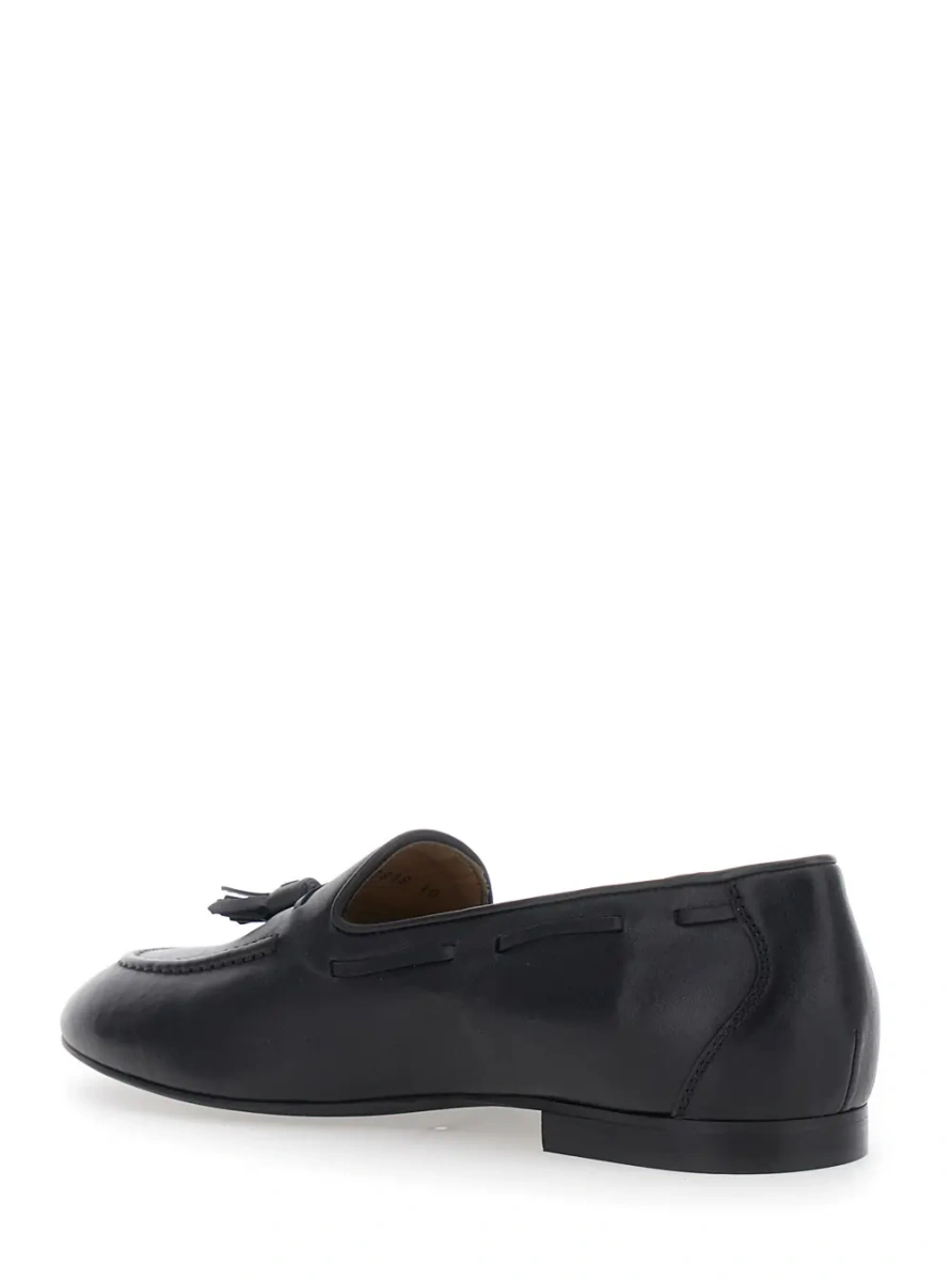 Mocasini black loafers with side laces and front knot in leather Men - Img 3