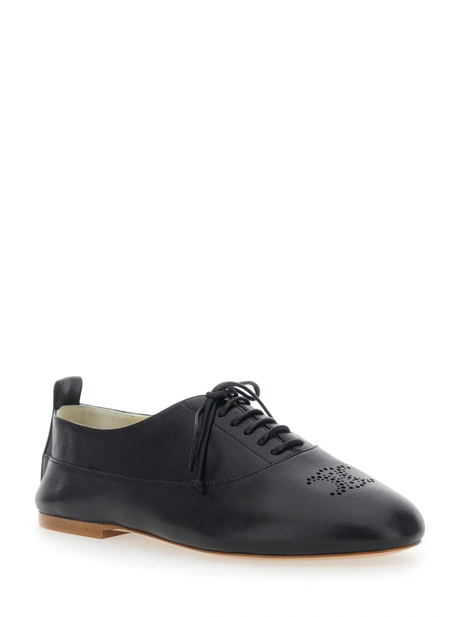 Mocasini Black Loafers with Triomphe Print on the Front in Leather Woman - Img 2