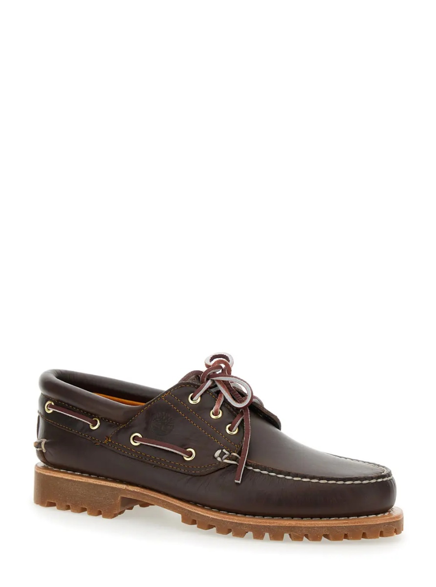 Mocasini Brown 'Timberland' Loafers with Logo Imprinted on the Side and Low Wide Heel in Leather for Men - Img 2
