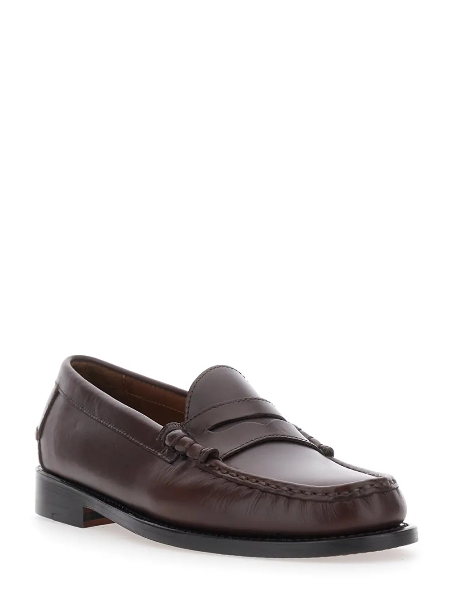 Mocasini Loafers FERRARA in smooth leather with brown rubber sole for men - Img 2