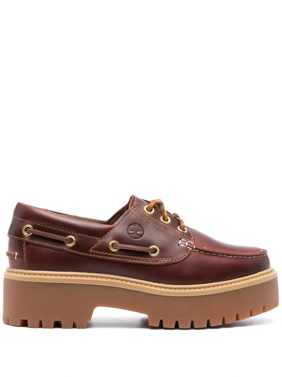 Mocasini Loafers with Engraved Logo and Platform in Brown Leather for Women - Img 8