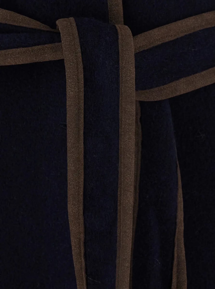 Paltoane blue Coat with embroidery on the back and waist belt in fabric for women - Img 3